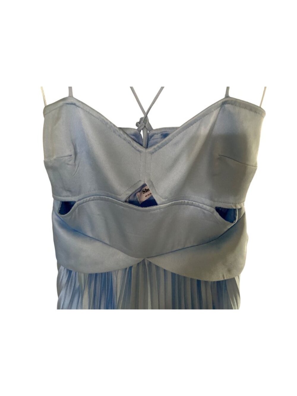 Showpo Shay Maxi Dress Blue Satin Cut Out Top & Pleated Skirt  NWT Size 10 - Picture 7 of 9